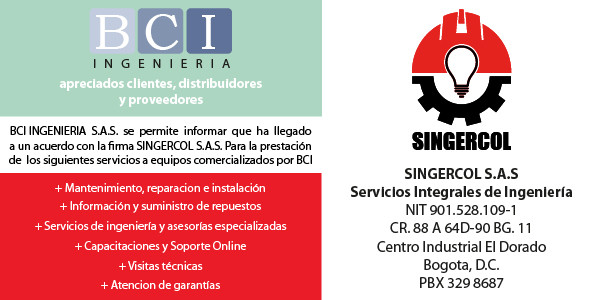 Boletin informativo - Acuerdo entre BCI INGENIERIA S.A.S. y SINGERCOL S.A.S.
